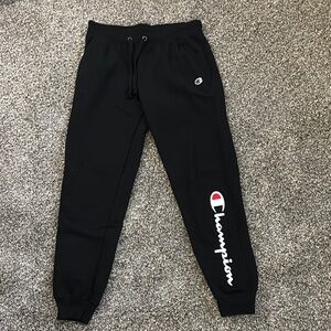 Champion Black Track Pants with Elastic Cuffs and Logo